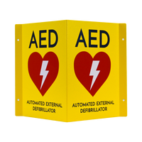 CARDIACT Metal Yellow AED Angle Bracket Sign