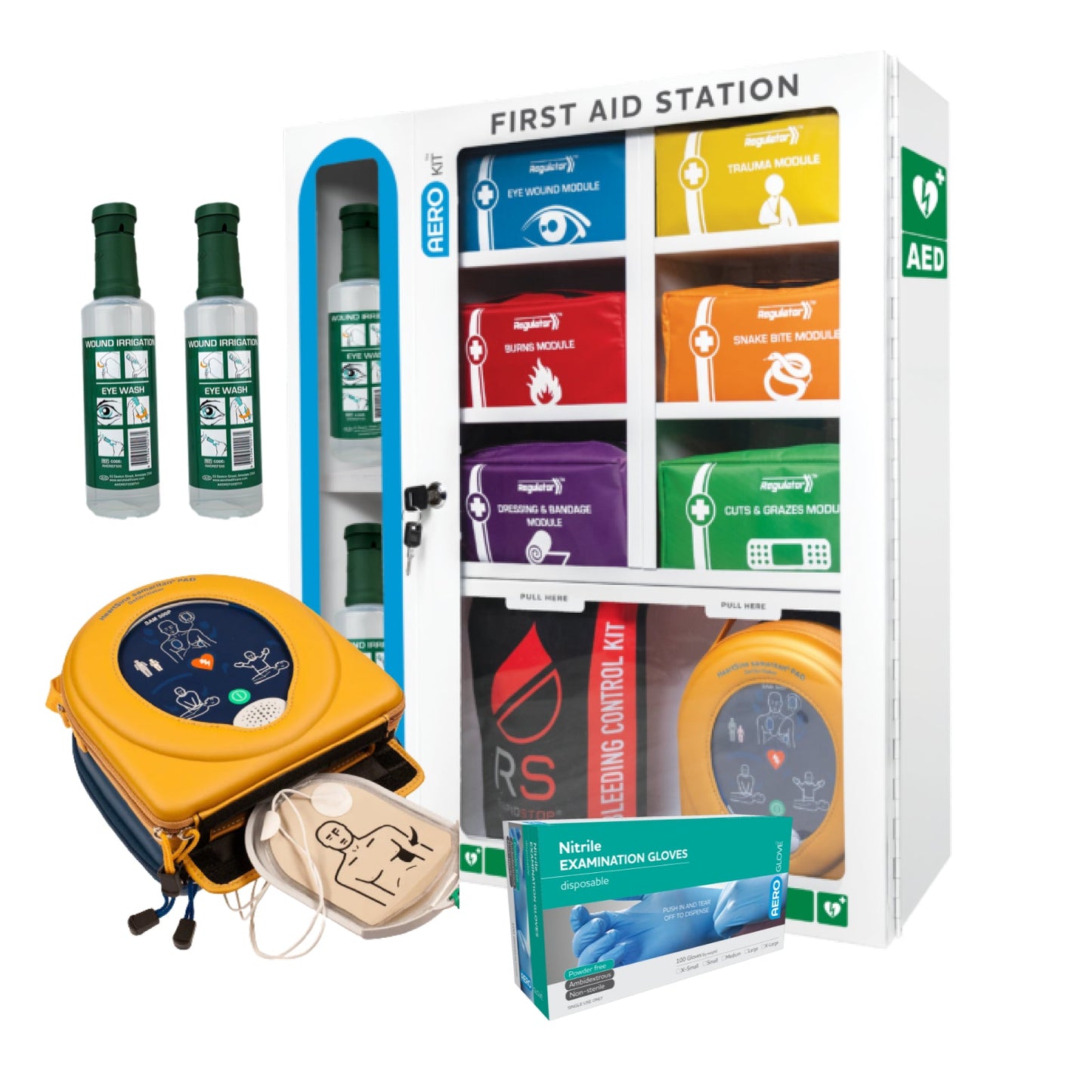 First Aid Station with Defibrillator and 6 Modules