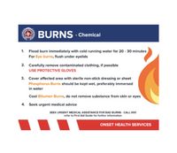 Chemical and Flame Burns First Aid Card A6