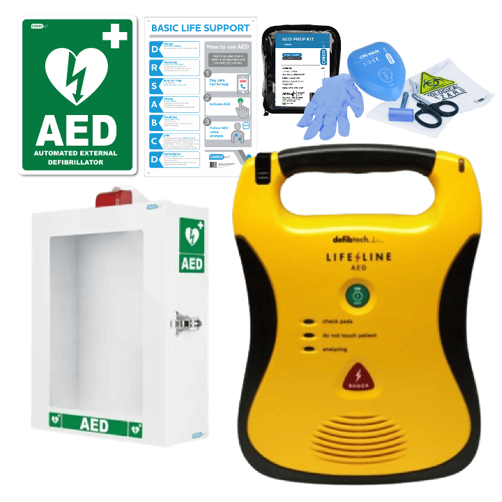 Defibtech Lifeline AUTO Defibrillator Package with Wall Cabinet