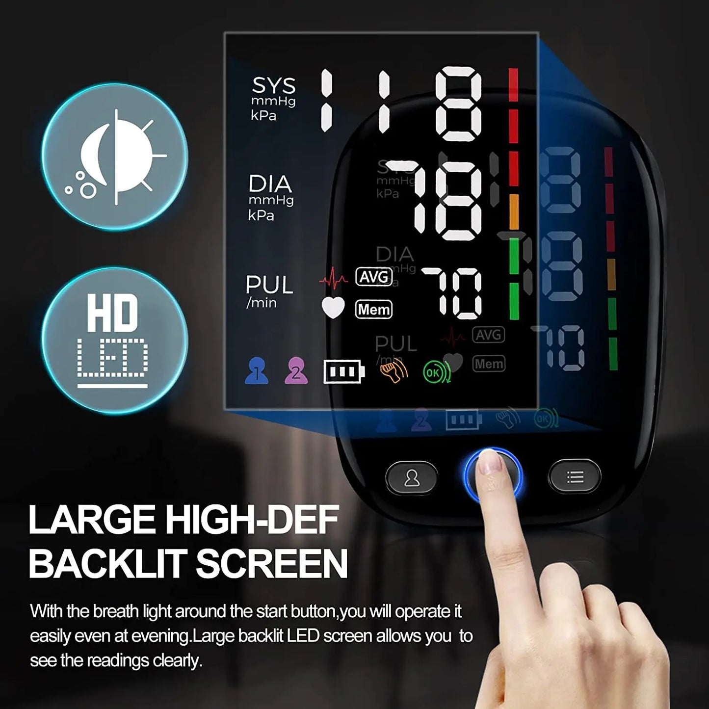 Kingclinic Blood Pressure Monitor Upper Arm Automatic BP Cuff Machine with LED