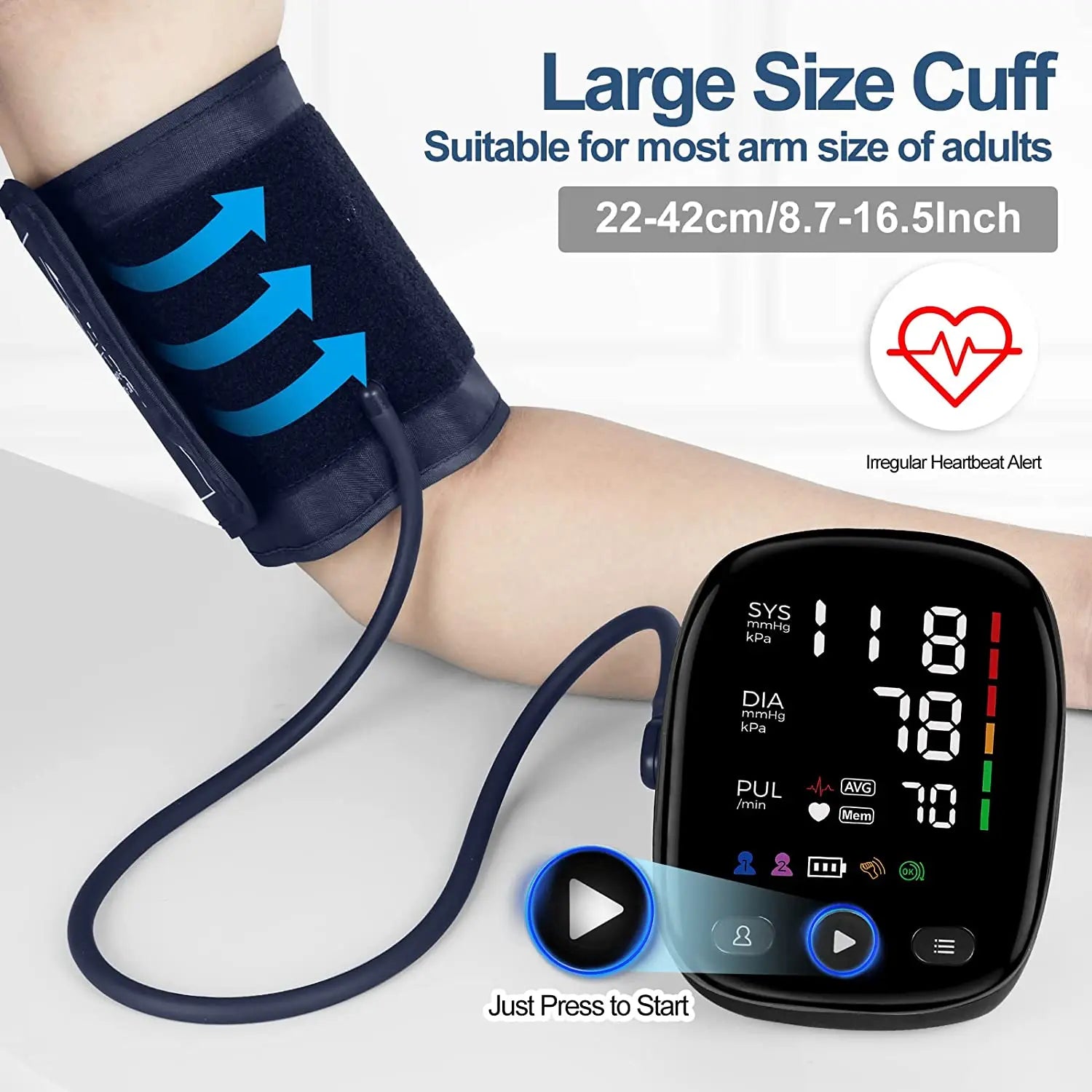 Kingclinic Blood Pressure Monitor Upper Arm Automatic BP Cuff Machine with LED