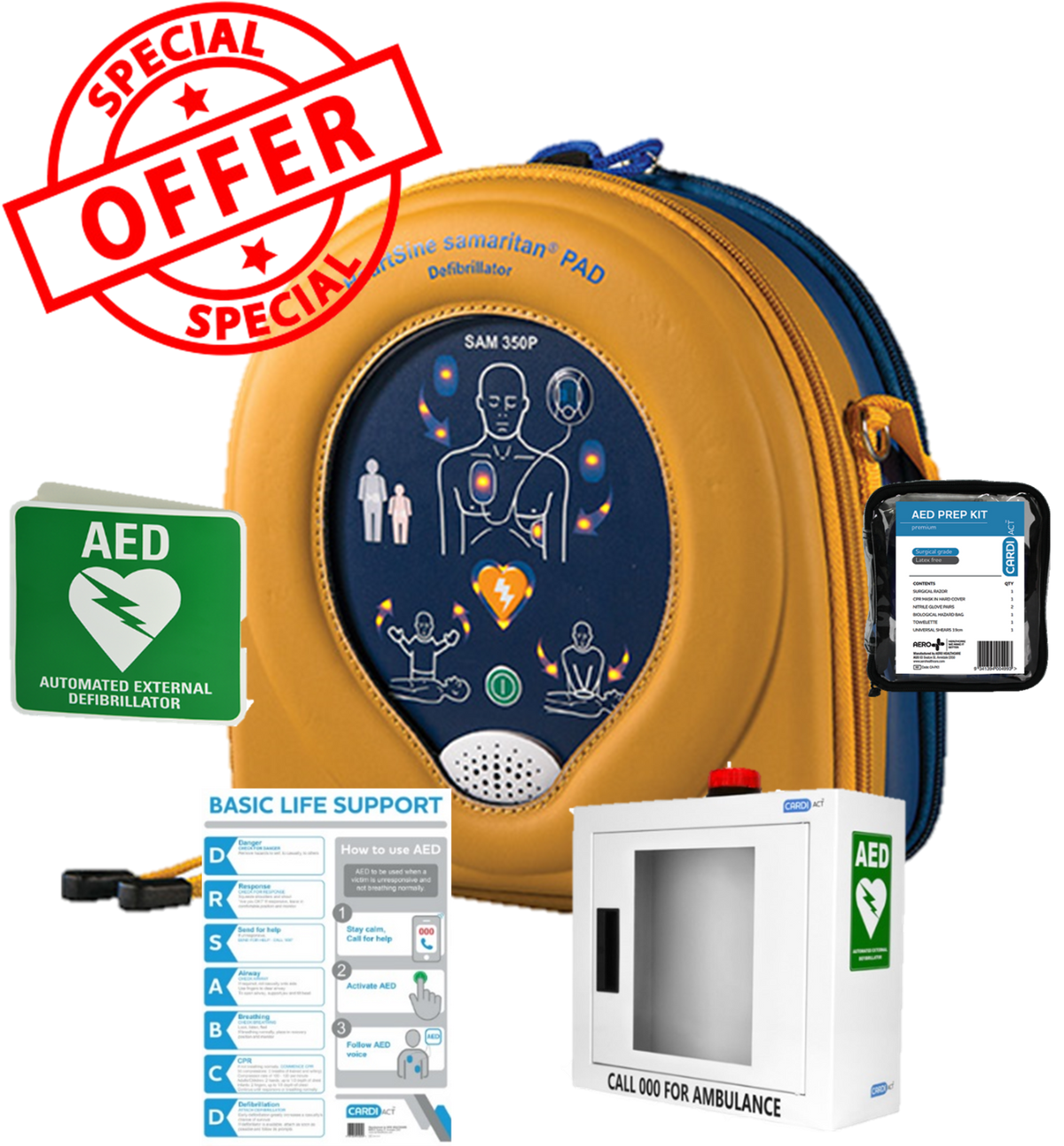 Heartsine 350P Semi Automatic AED Alarmed Cabinet Bundle