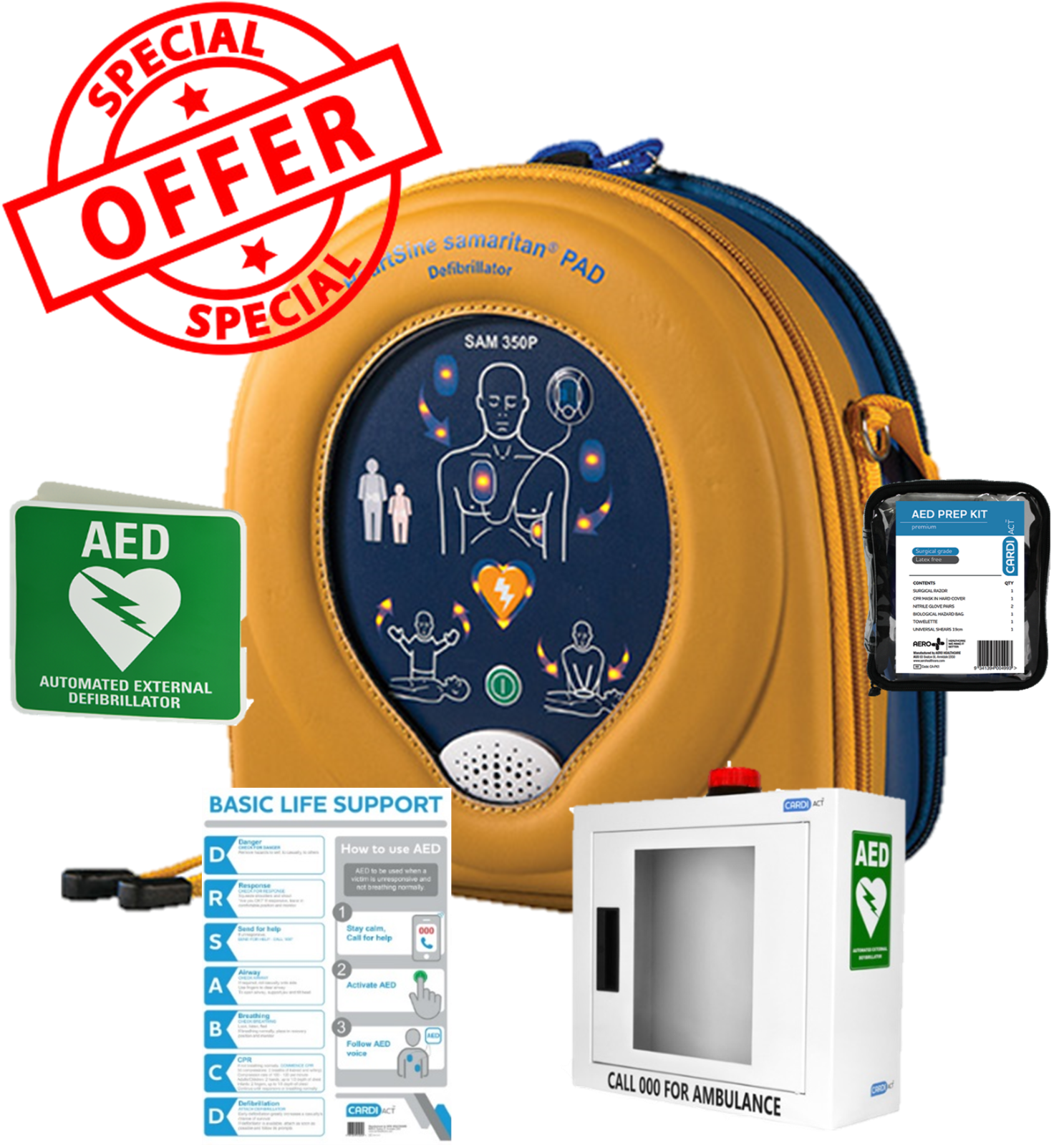 Heartsine 350P Semi Automatic AED Alarmed Cabinet Bundle
